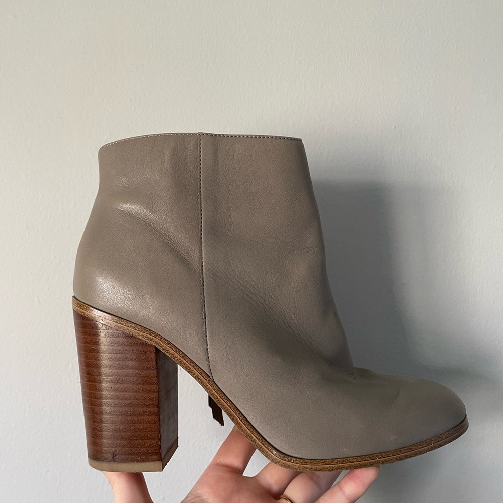 Genuine leather block heel ankle boots.